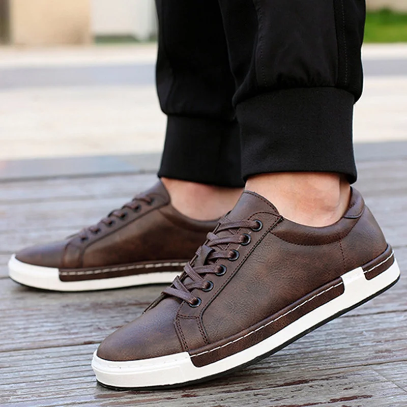 

LAKESHI 2018 Men Shoes Casual Leathers Shoes Flats Sneakers Plus Size 45 46