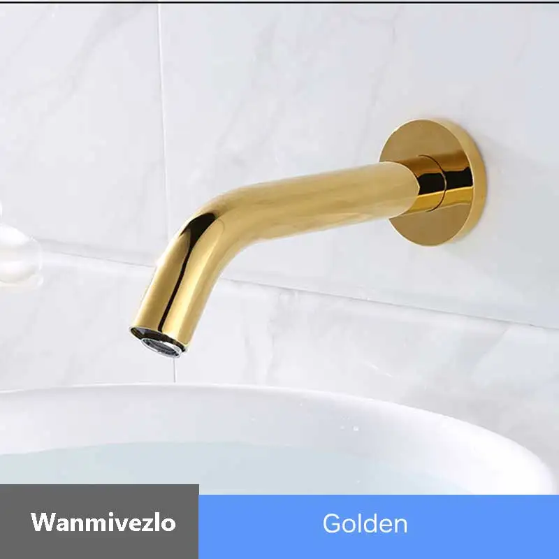 Настенный кран для раковины ванной комнаты кран для холодной воды ручной Сенсорный Кран Автоматический Пневматический датчик кран черный кран для раковины - Цвет: Golden