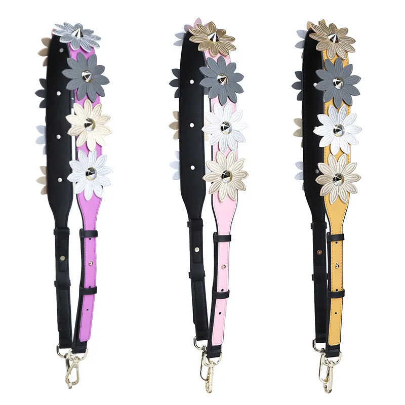 

Women Bag Strap Vintage Flower Shoulder Straps Fashion Rivet Long Strap Belt For Bag Adjustable Leather Handles Replacement