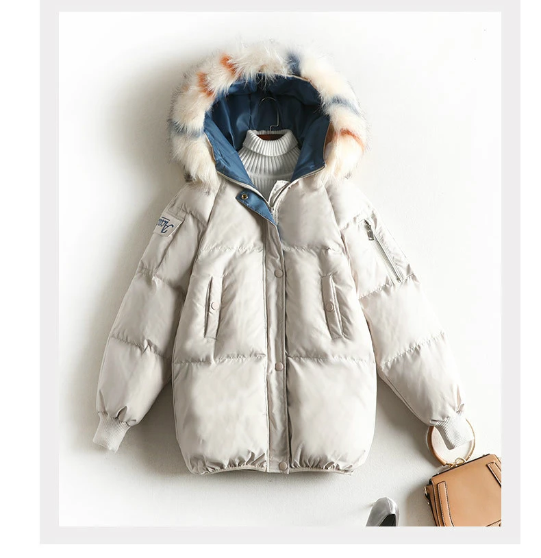 Пространство хлопковое пальто для женщин Зимняя парка плюс размеры толстые теплые модная верхняя одежда с Мех животных кепки 8604