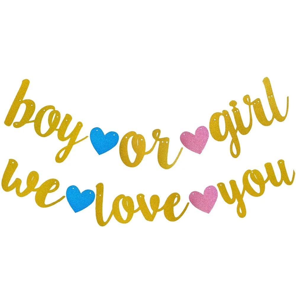 Gold Glitter Gender Reveal Boy Or Girl Banner We Love You Banner For Baby Shower Party Decoration Banners Streamers Confetti Aliexpress