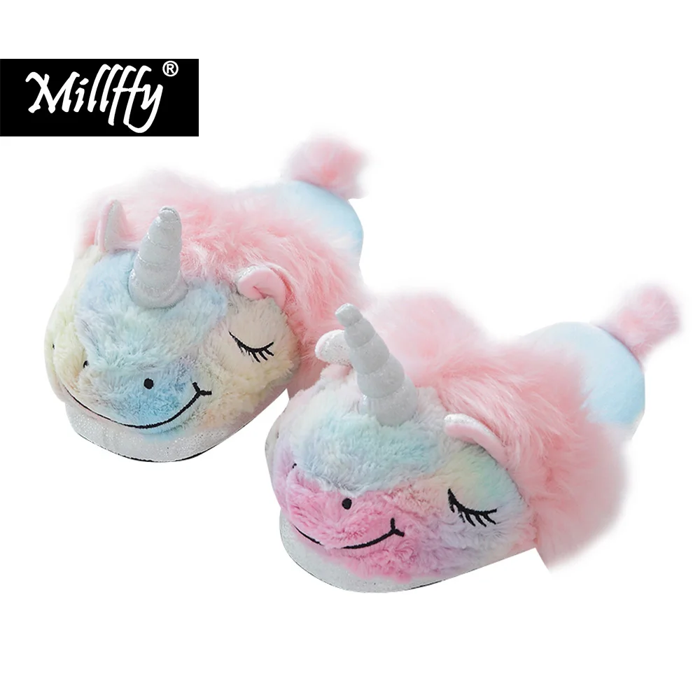 

Ice Cream Unicorn Cotton Slippers Floor Home Slippers Makaron Winter Rainbow Seven Colourful Girl Goddess ins Parents and Sons