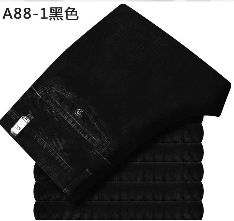 Новые Модные свободные вельветовые брюки с завышенной талией Прямые, устойчивые к морщине, утягивающие, свободные, длинные, повседневные, большие размеры 29-37, 38, 40 - Цвет: 88-1 black