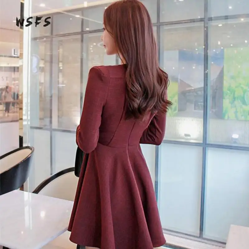 Женское платье с V образным вырезом длинным Расклешенным рукавом|sexy party|dress womenred