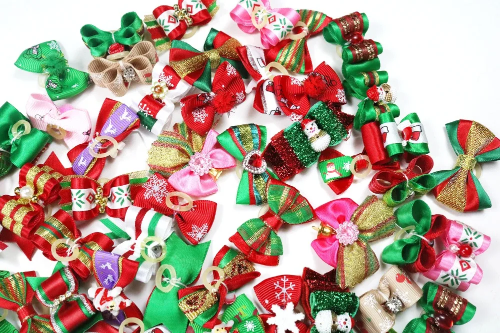 50pcs/lot Christmas Pet Dog Puppy Cat Hair Bows Dog Hair Accessories Grooming Bows Pet Supplies