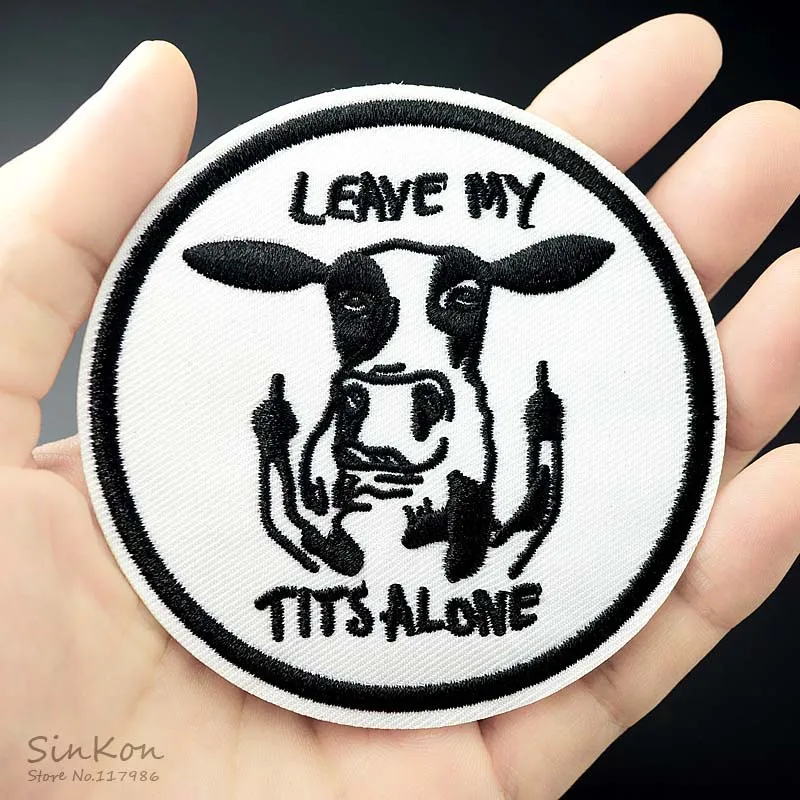 

COW Size:8.2x8.2cm DIY Patch Badge Embroidered Cute Badges Hippie Iron On Kids Cartoon For Clothes Stickers