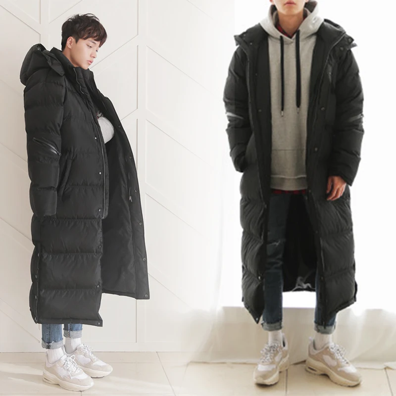 Tcyeek длинный мужской пуховик теплый толстый 90% белый утиный пух зимние куртки пальто с капюшоном черная зимняя мужская куртка 98004