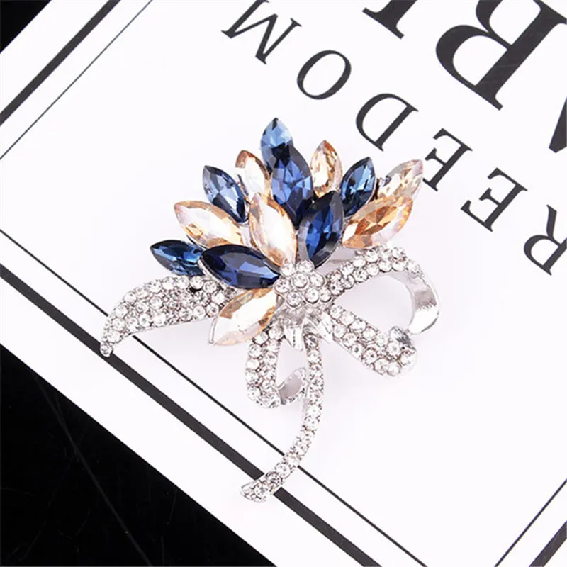 

10 Colors LUBOV Unique Trendy Rhinestone Crystal Broches 2019 Rose Gold Color Flower Scarf Decoration Brooch For Women Gifts