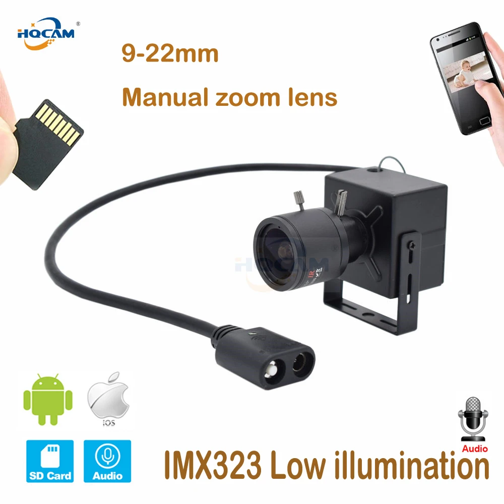 HQCAM CamHi IMX323 низкая illumination1080P Аудио Mini WI-FI IP Камера indoor Беспроводной наблюдения 9-22 мм объектив Onvif TF слот для карт