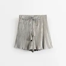 Женские модные одноцветные кружевные плиссированные шорты с эластичной резинкой на талии, короткие штаны, шикарные праздничные панталоны, P355