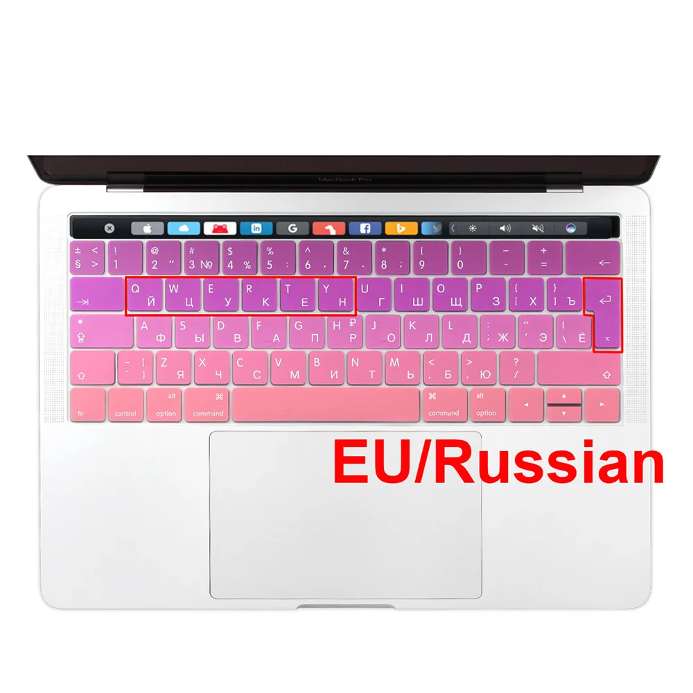 Тонкий силиконовый чехол с клавиатурой для Macbook Pro 13 15 Touch Bar A2159 A1706 A1707 - Цвет: EU Russian Pink