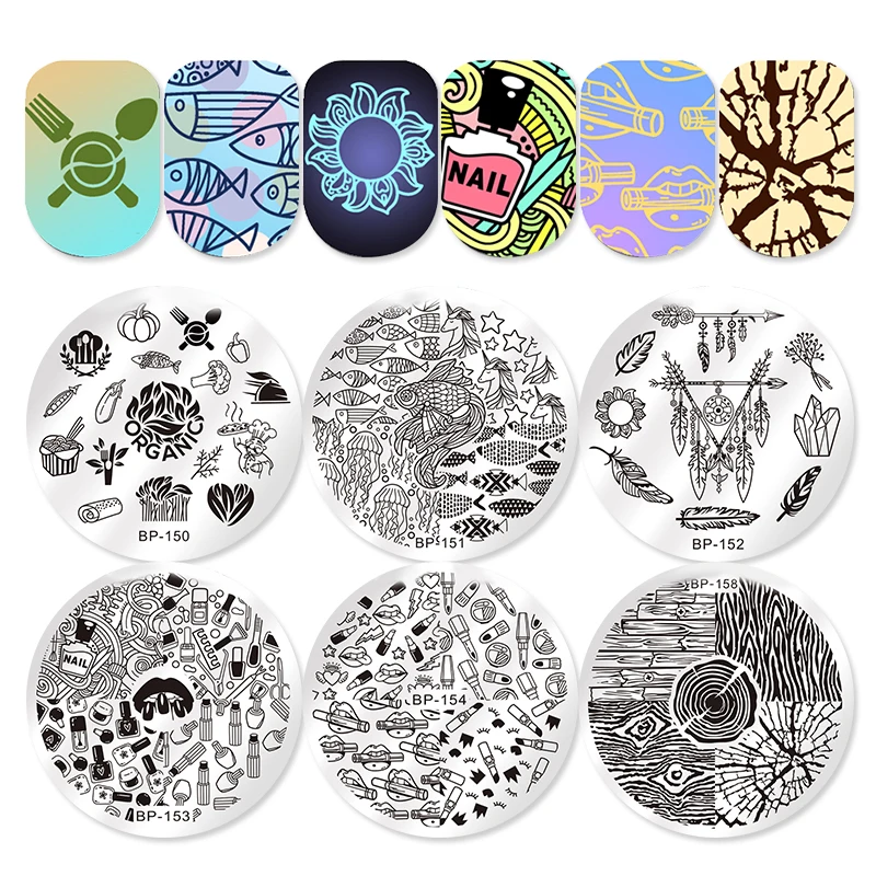 

BORN PRETTY 1 Pc Round Stamping Plate Organic Vegetable Makeup Lipstick Star Poker Cards Stencil Manicure Nail Art Image Plate