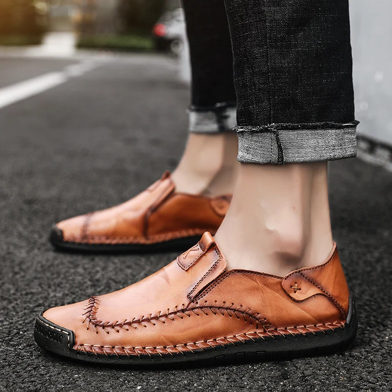 

2019 Fashion Genuine Leather Men's Shoes Casual Big Size 38-48 Loafers Design Driving Men Flat Casual Footwear Handmade Shoes
