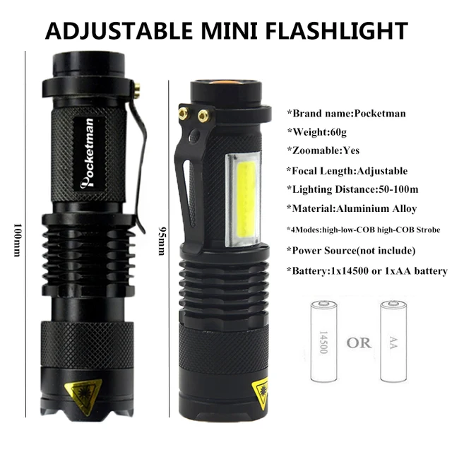3800LM LED Flashlight T6&COB Q5&COB  Zoomable 4 Mode Outdoor Camp Lamp Tactical Torch light for 18650/ 14500/AA Powerful