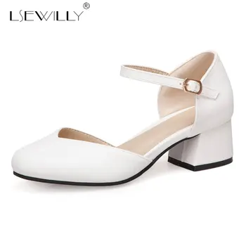 

Lsewilly Med Heels Shoes Women Mary Jane Shoes Thick Heel Buckle Pumps Spring Footwear Pink White Beige Big Size 32-43 E586