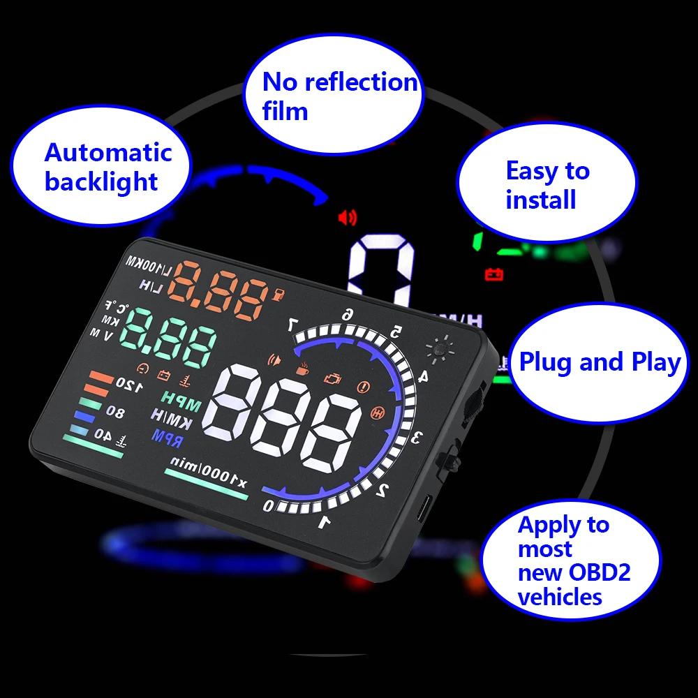 Hot Selling A8 Car HUD OBD2 Speedometer Head-Up Display Windshield Digital Speed Projector Overspeed Alarm For All Vehicle Hot Selling A8 Car HUD OBD2 Speedometer Head-Up Display Windshield Digital Speed Projector Overspeed Alarm For All Vehicle