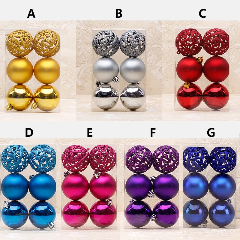 6 unid/set nuevas bolas de Navidad huecas grandes bolas decorativas de árbol de Navidad Año nuevo colgante adornos suministros Dia 6 cm