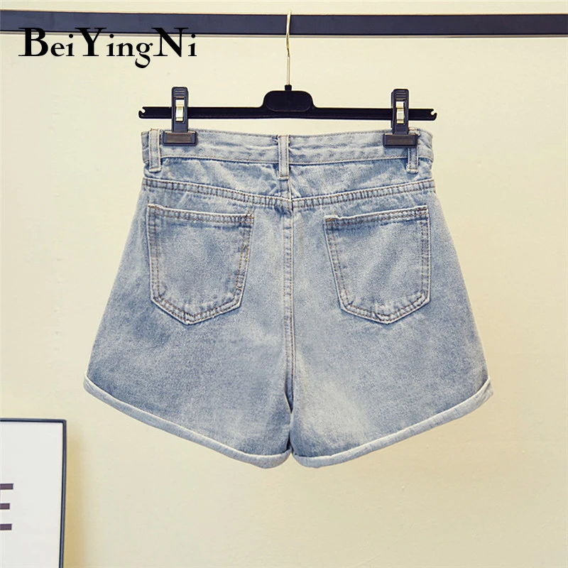 Beiyingni джинсовые шорты с высокой талией женские винтажные модные негабаритные обжимные джинсы для мамы Летние черные уличные короткие джинсы Feminino