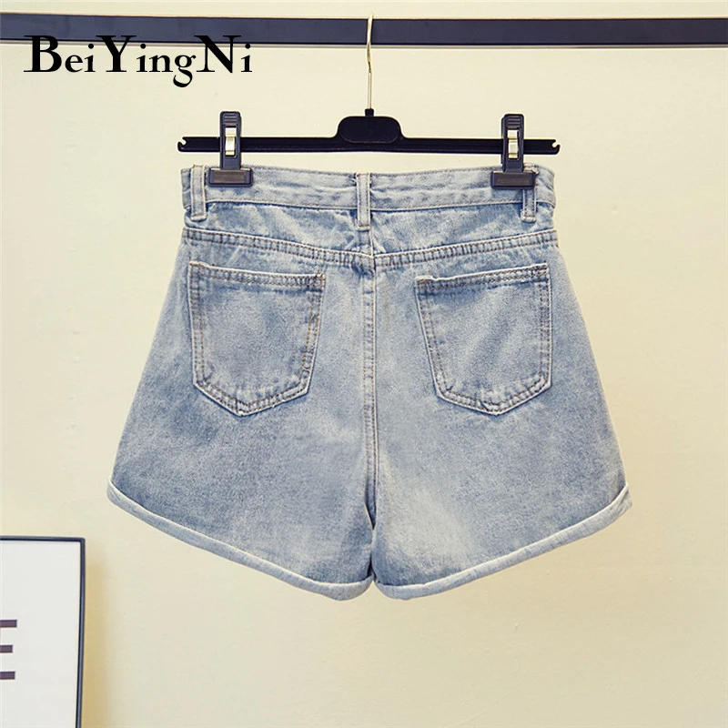 Beiyingni High Waist Denim Shorts Woman Vintage Fashion Oversized Crimping Mom Jeans Summer Black Street Short Jeans Feminino