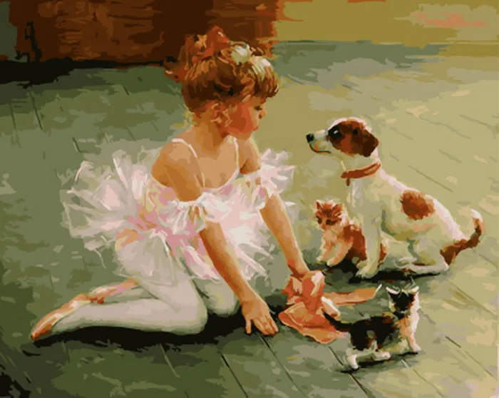 

Frameless paintings by numbers picture oil painting on canvas for home decor animal painting 4050 girl and dog