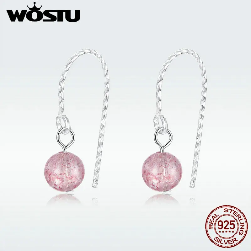 

WOSTU 100% 925 Sterling Silver Strawberry Quartz Pink Drop Earrings For Women Jewelry Wedding Lovely Dangle Earriings DAE209