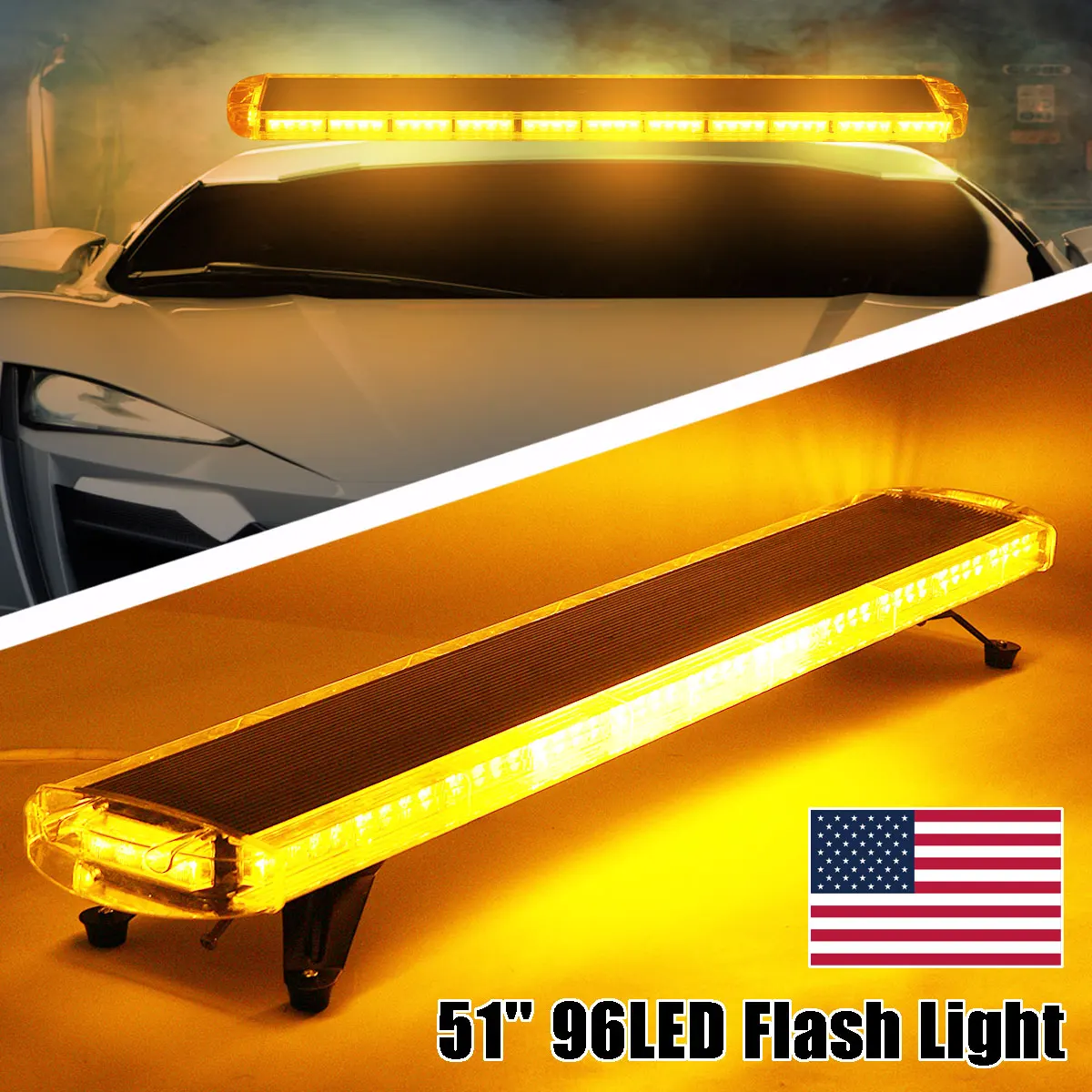 

Smuxi 51" 96 LED Car Strobe Light Amber Beacon Fog Led Warning Emergency Lights Car Truck Polices Strobe Light Bar