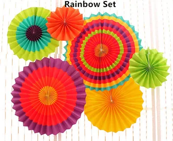 

Free Shipping 1 Set (6pcs) Tissue Colrful Paper Fan Set Party Decoration