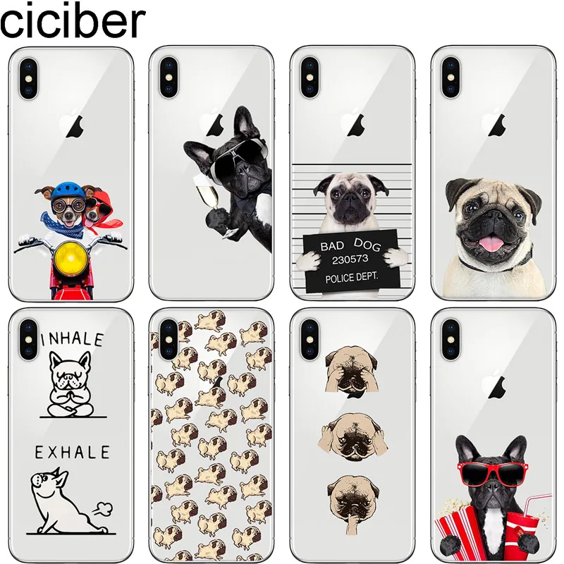 

cicibers Cute Cartoon Funny Pug Phone Case for iphone 11 Pro Max 7 8 6 S Plus 5 5S SE Soft TPU Cover for iphone X XR XS MAX Capa