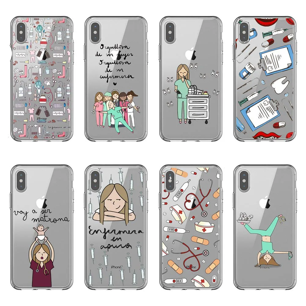 

Fashion Spain Cartoon Medicine Doctor Nurse soft silicone Phone Cases Cover For iPhone 11 Pro MAX 5S 6 6Plus 7 8Plus X XR XS MAX