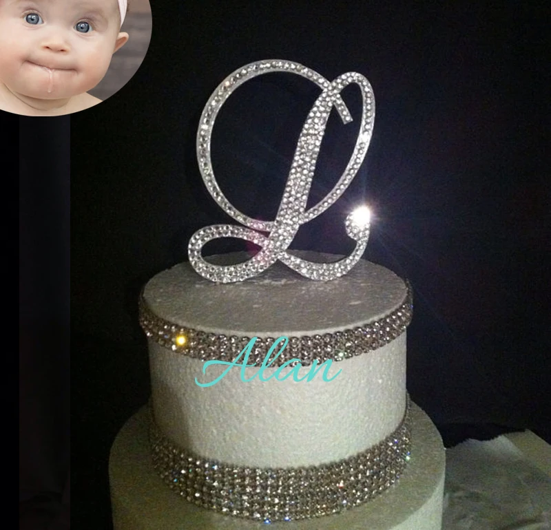 Monogram Wedding Cake Topper Crystal Initial Any Letter A B C D E F G H