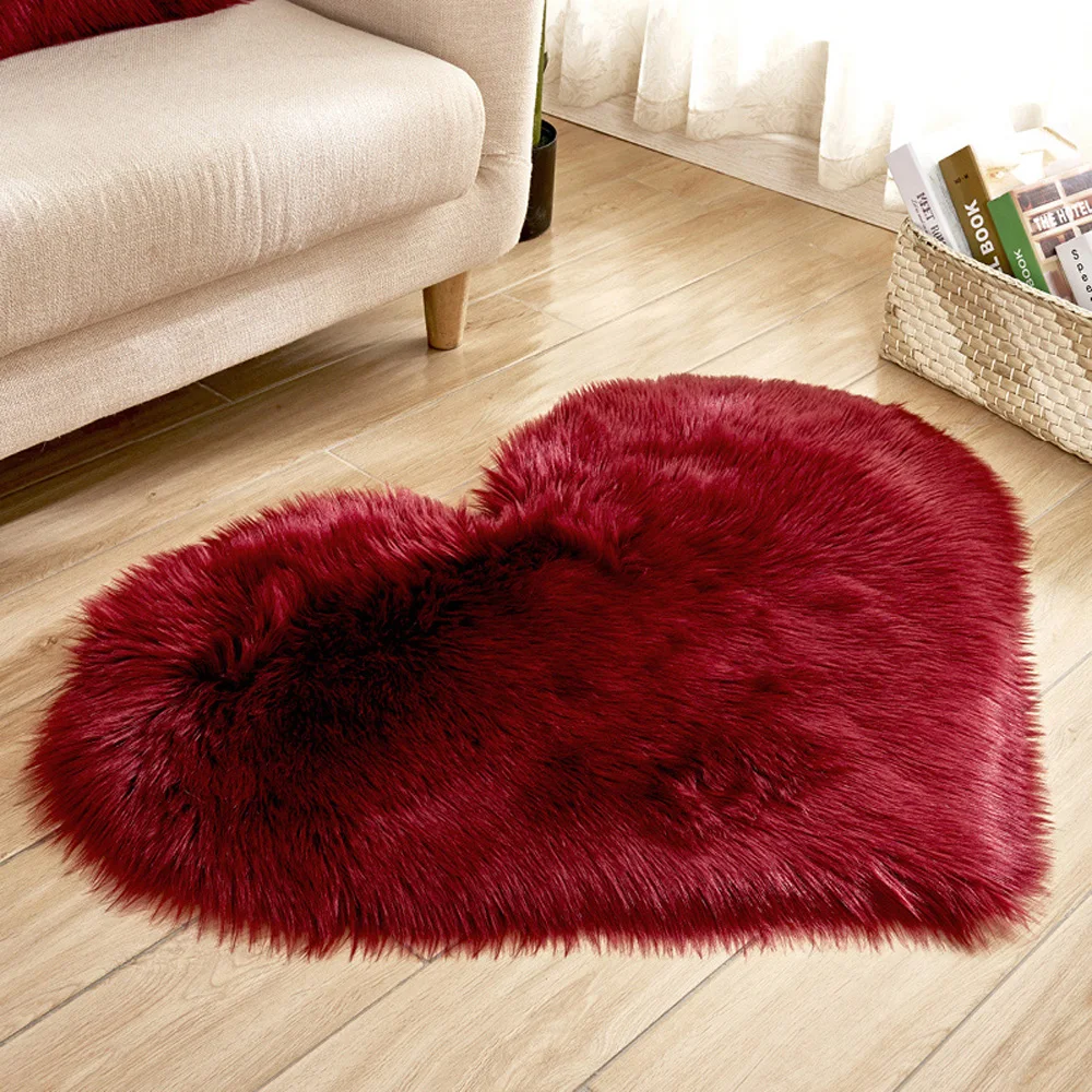 Пушистые коврики в форме сердца, противоскользящий ворсистый ковер, мягкий искусственный мех, для столовой, дома, спальни, напольный коврик - Цвет: Красный