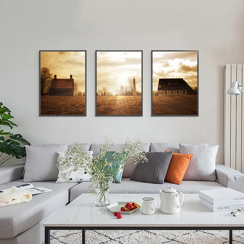 Canvas-Paintings-Wall-Art-Prints-3-Pieces-Vintage-Country-house-Pictures-Sunset-Landscape-Posters-Home-Decor (4)