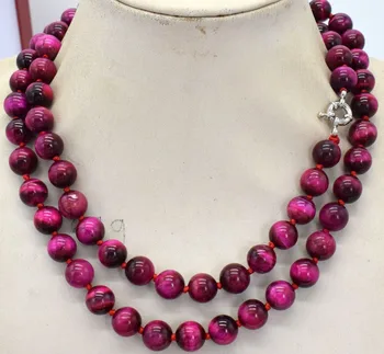 

Hot sale new Style >>>>Beautiful 12mm Natural Round Rose Red Tigers Eye Gem stone Necklaces 36"