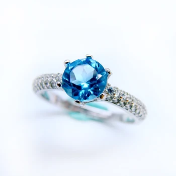 

6mm AAAAA Topaz 925 Stering Silver Natural Gemstone girl rings blue vintage Jewelry Cluster setting engagement women ring