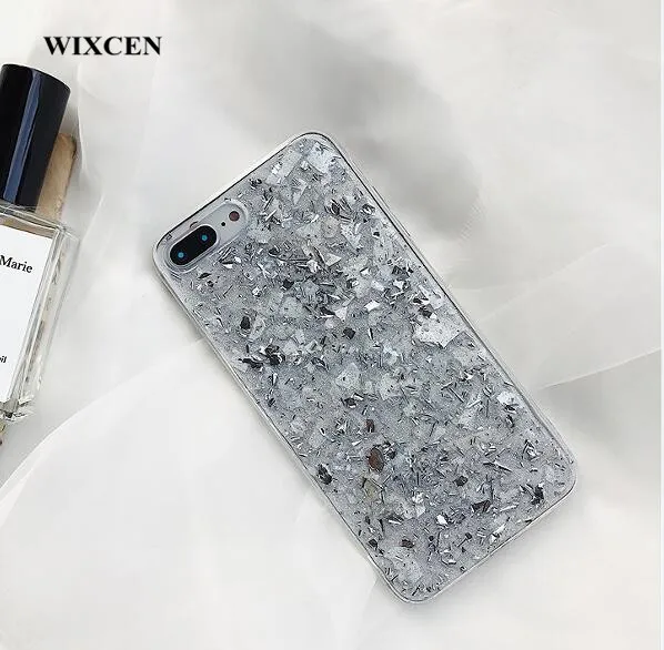 

Wixcen Fashion Silver Sequins Crystal Shell Phone Case for Iphone 6 6s 7 8 Plus X Clear Glitter Soft Tpu Case Back Cover Capa