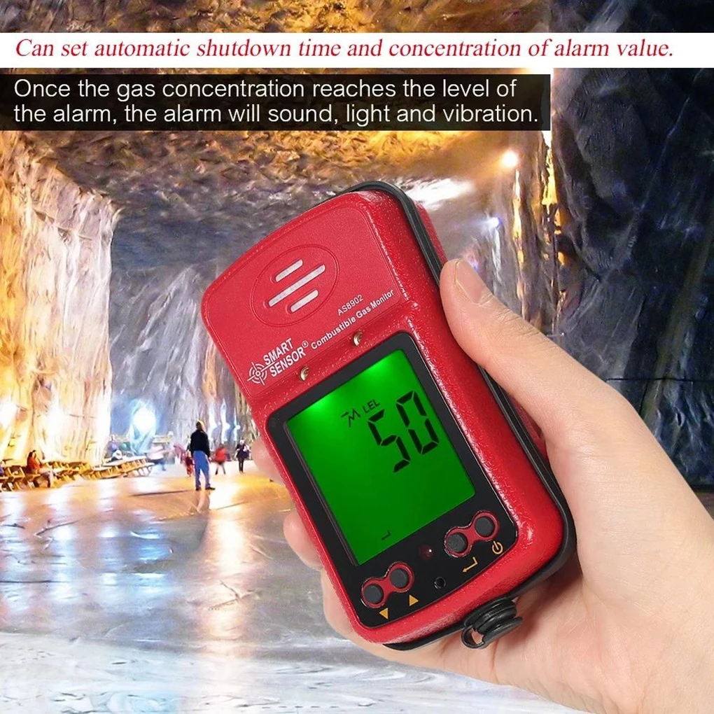 

SMART SENSOR AS8902 Methane Leak Detector 0~100% LEL CH4 Tester Meter Sound Light Vibration Alarm