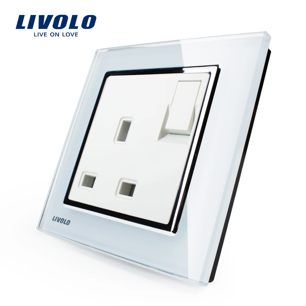 Livolo UK standard 1 Gang 1Way Push Button Wall Switch With 13A Socket , Golden Crystal Glass