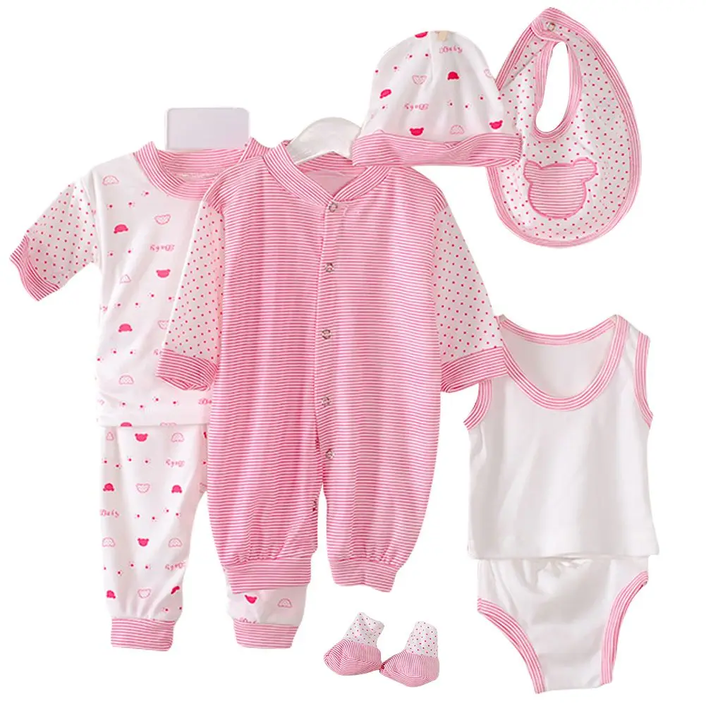 

Born Baby Cotton Striped Jumper+Hats+Socks+Bib+Tops+Pants Outfits 0-3M 8PCS New
