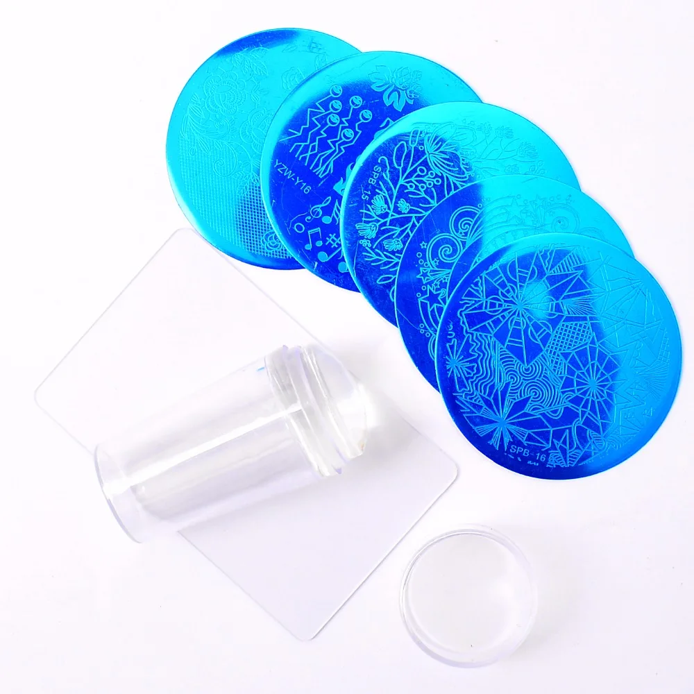 

YWK 5Pcs Nail Plates +1 Stamper + 1 Scraper Nail Art Templates Nail Stamping Plates DIY Stamping Scraper Nail Art Decoration