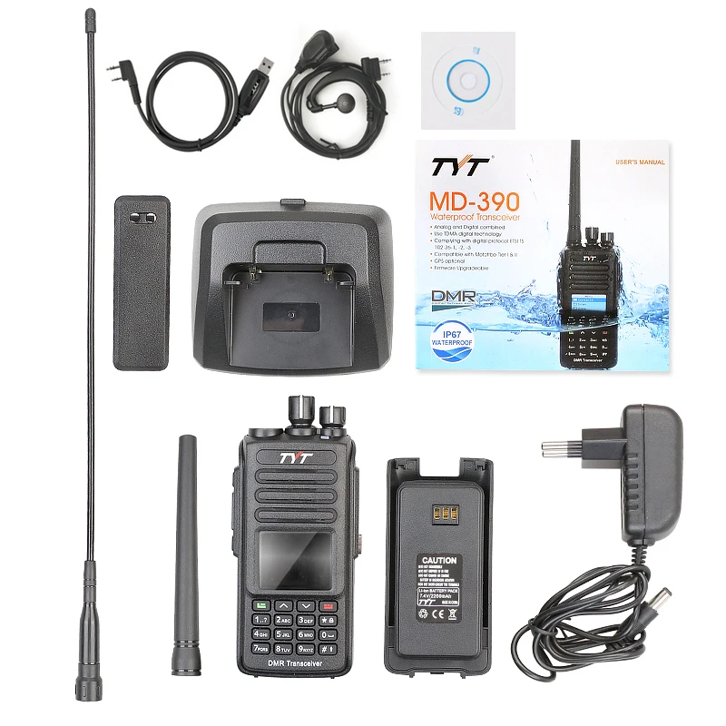100% Brand New Factory Authorized IP-67 Waterproof TYT VHF DMR Walkie Talkie MD-390 with GPS and Programming Cable 100% Brand New Factory Authorized IP-67 Waterproof TYT VHF DMR Walkie Talkie MD-390 with GPS and Programming Cable