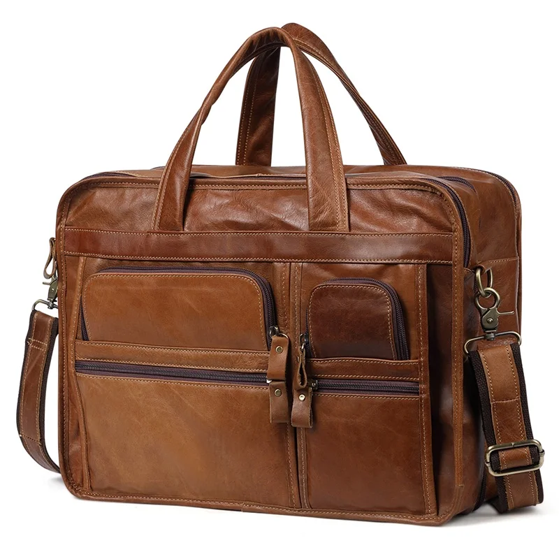 

100% Genuine Leather Men Briefcases 14" Laptop Bag Handbag Cowhide Leather Vintage Fashion Men's Shoulder Bags Messenger Bag