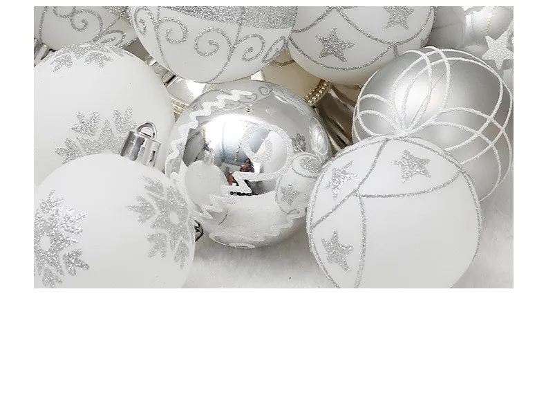 24pcs 6cm silver kawaii drawing christmas hanging balls xmas ornaments bauble ball home party wedding supplies decorating balls