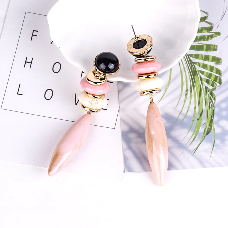 YUQINQIN Classic Drop Earrings for Women Acrylic Earrings Female Big Long Dangling Fashion Elegant Resin Metal Summer Earring (5)