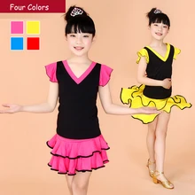 Девочки; Дети Смешанные Цвет v-образным вырезом латинское платье для танцев Детская Танго, Самба для сальсы, ча-ча, Танцы Костюмы детское платье латина костюмы