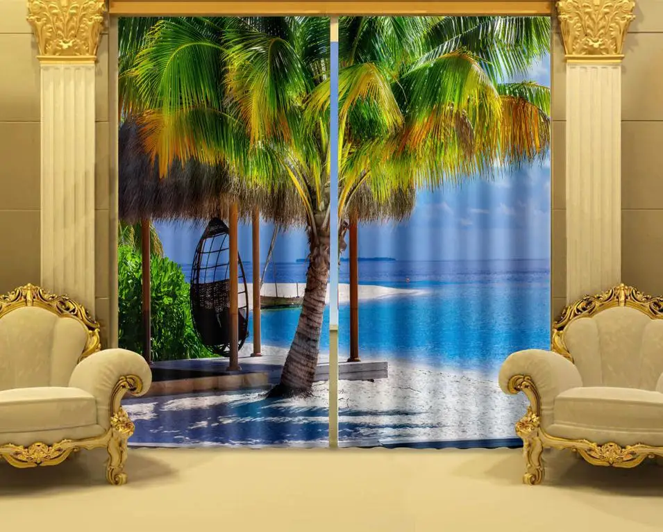 

The sea coconut palm print 3 d curtain 100% shading effect