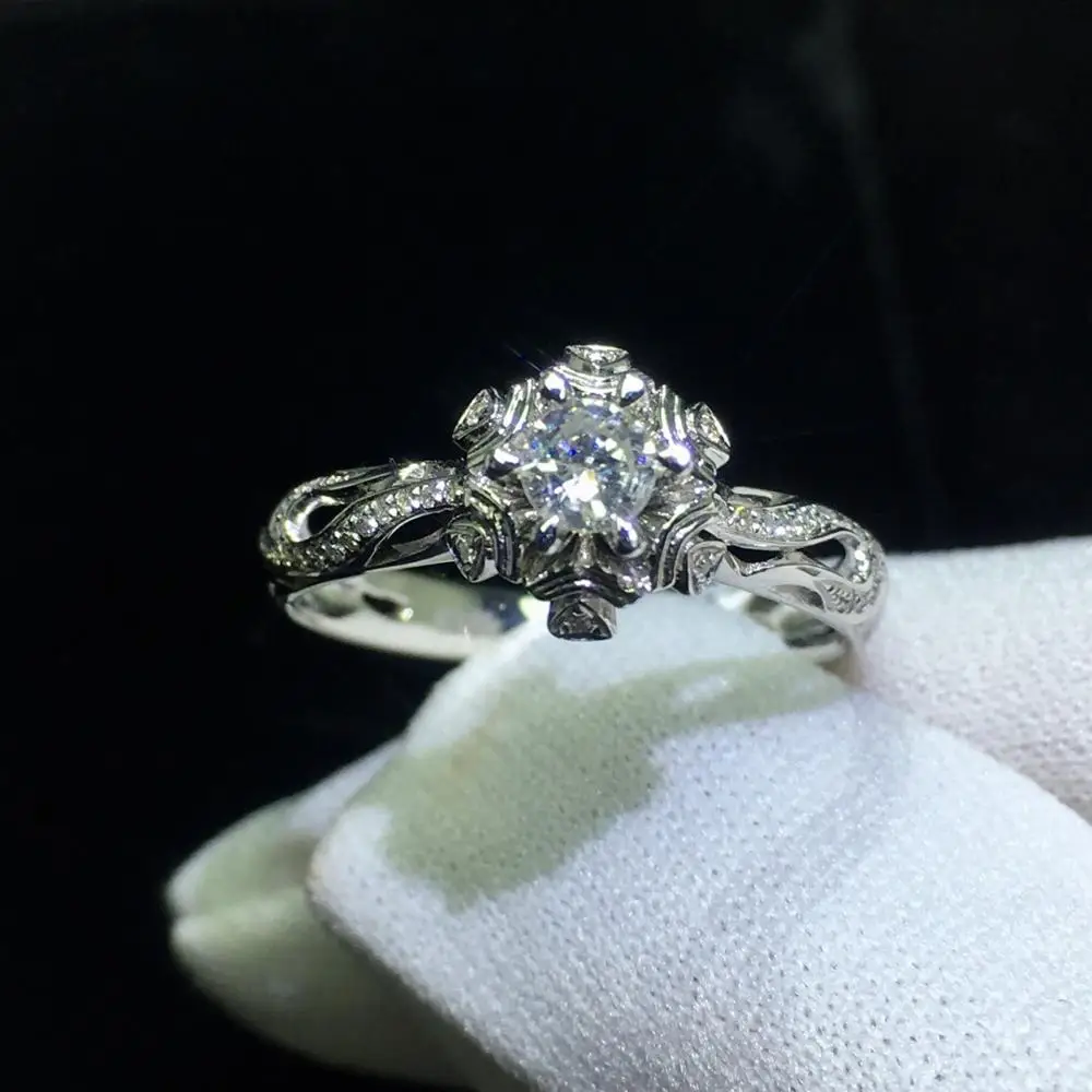 Fine Jewelry Real Pure 18 K Gold 100% Natural White Diamond 0.2ct Wedding Engagement Female Rings for Women Diamonds Ring | Украшения и