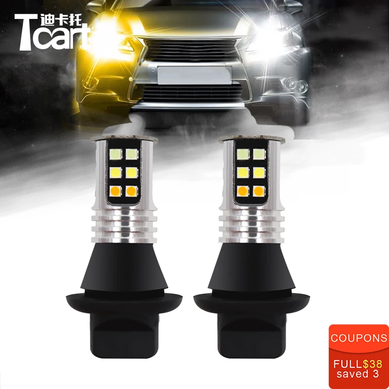 

Tcart 2pcs Auto Led DRL Daytime Running Light Turn Signals PY21W 1156 Car White+Golden Lamp For Mitsubishi Outlander 3 2013-2015
