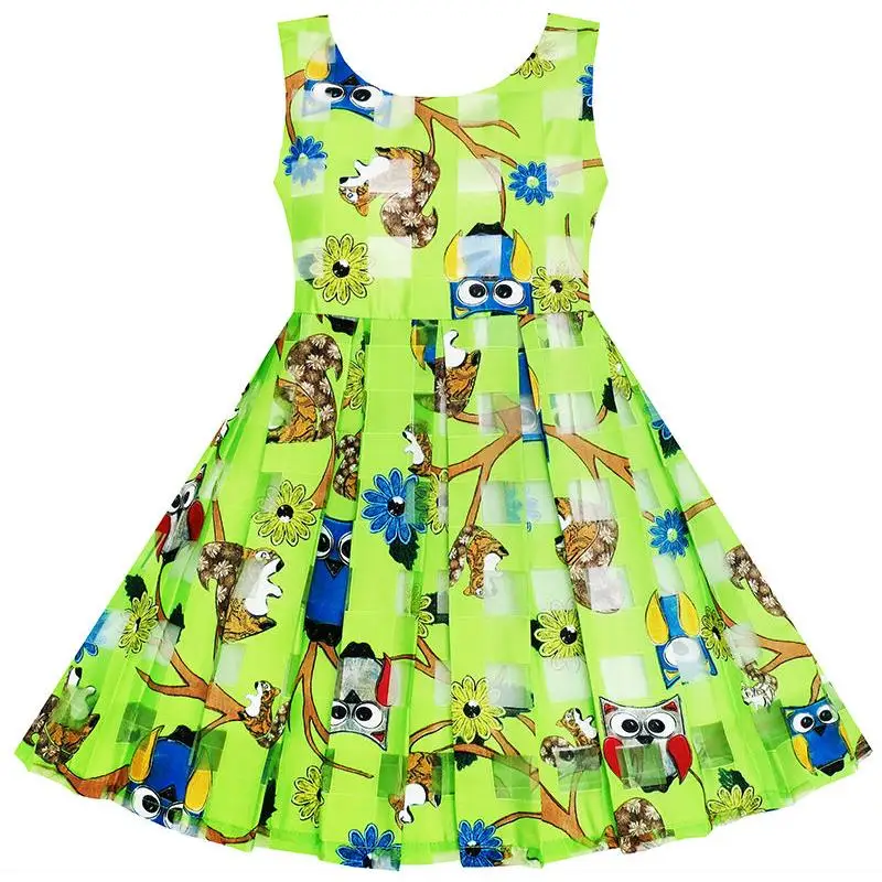 Sunny Fashion платья для девочек платье Девочки иллюзия Проверено органза Платье Сова