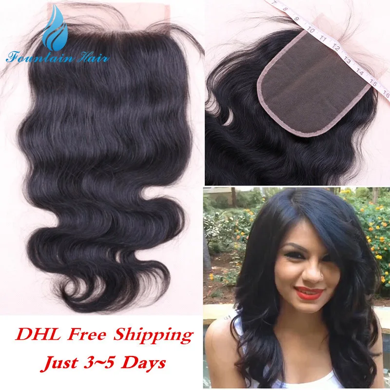 

Grade 7A 5*5 Lace Size Peruvian Body Wave Lace Closure Bleached Knots Free/Middle/3 Part Human Hair Closures With Baby Hair