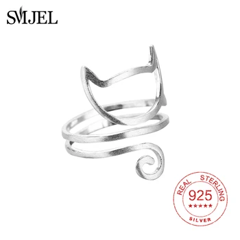 

SMJEL 925 Sterling Sliver Twine Cat Ring Long Tail Wrap Ring Young Girl Jewelry Cat Layer Statement Ring drop shipping